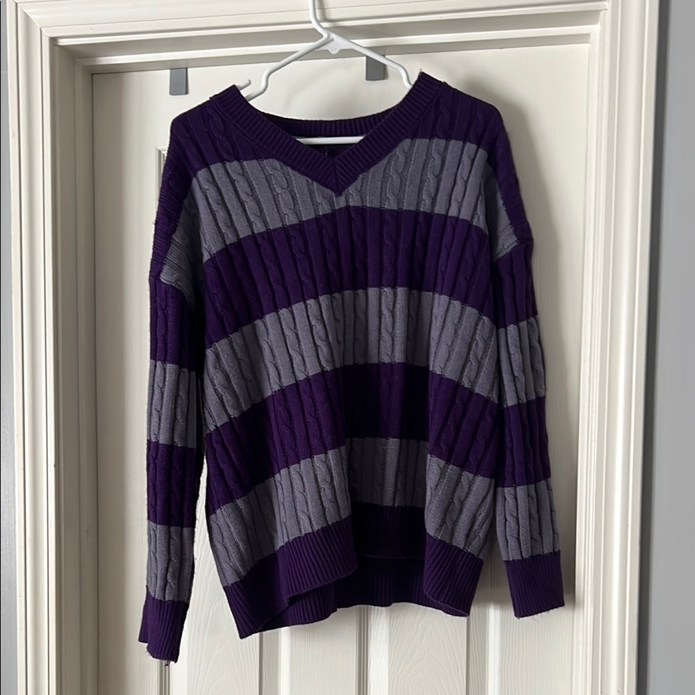 Purple and Gray Striped Women's Sweater